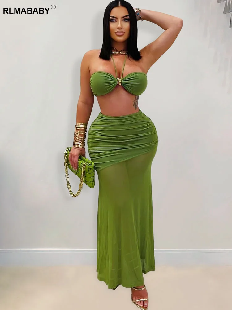 RLMABABY Sheer 2 Piece Set Strapless Crop Top And High Waist Maxi Skirts Sexy Night Club Party Ruched Mesh 2 Piece Set Dress
RLMABABY Sheer 2 Piece Set Strapless Crop Top And High Waist Maxi Skirts Sexy Night Club Party Ruched Mesh 2 Piece Set Dress