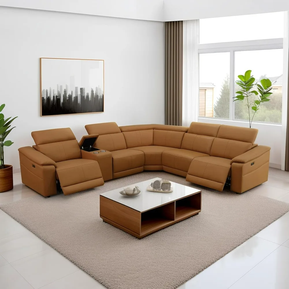 Power Recliner, Light Brown Reclining Sectional Sofa with USB Ports,5-Seater Leather Reclining Couch with Console and Cup Holder
Power Recliner, Light Brown Reclining Sectional Sofa with USB Ports,5-Seater Leather Reclining Couch with Console and Cup Holder