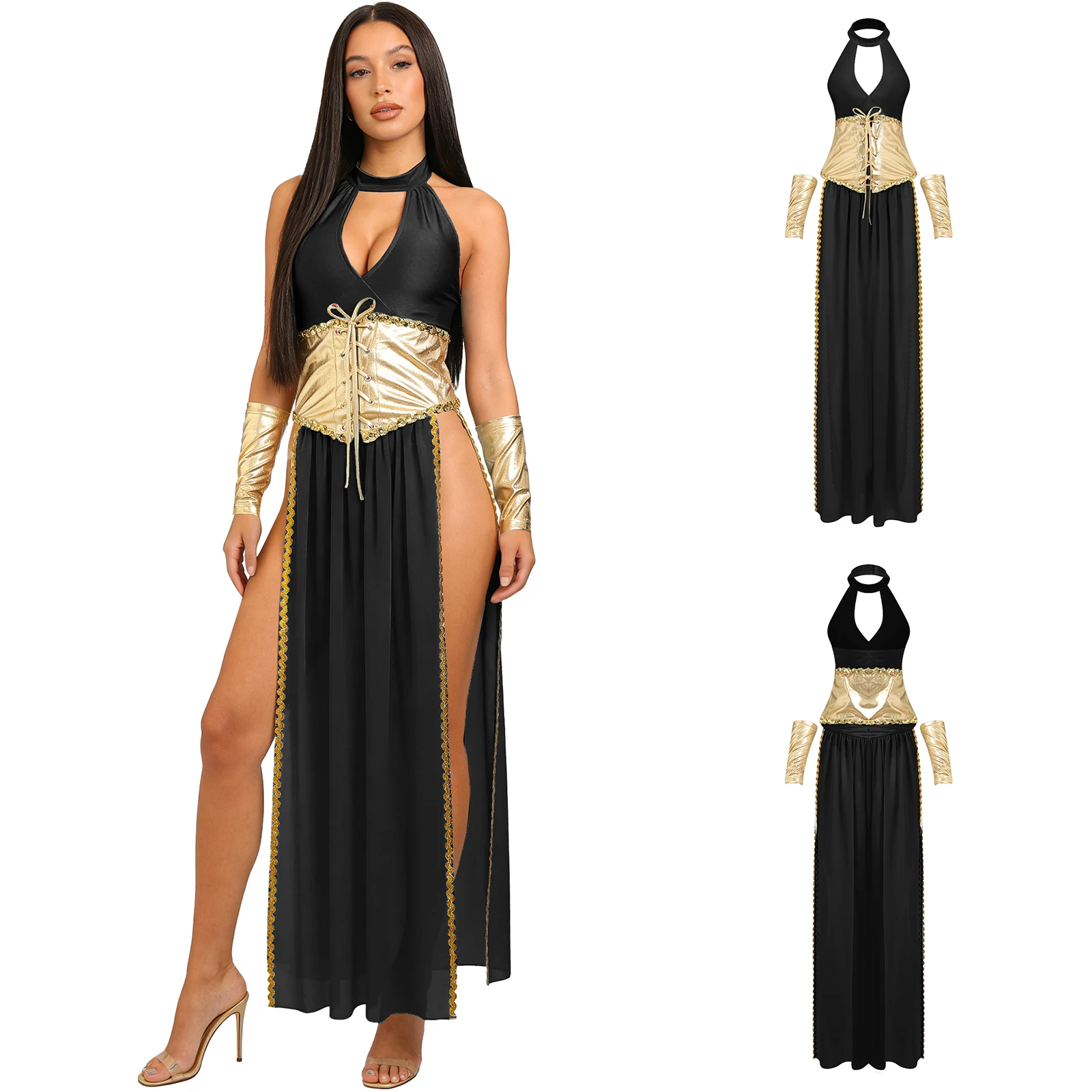 Women Carnival Ancient Indian Arab Princess Cosplay Outfit Halter Backless Dress with Corset And Gloves for Halloween Rave Party
Women Carnival Ancient Indian Arab Princess Cosplay Outfit Halter Backless Dress with Corset And Gloves for Halloween Rave Party