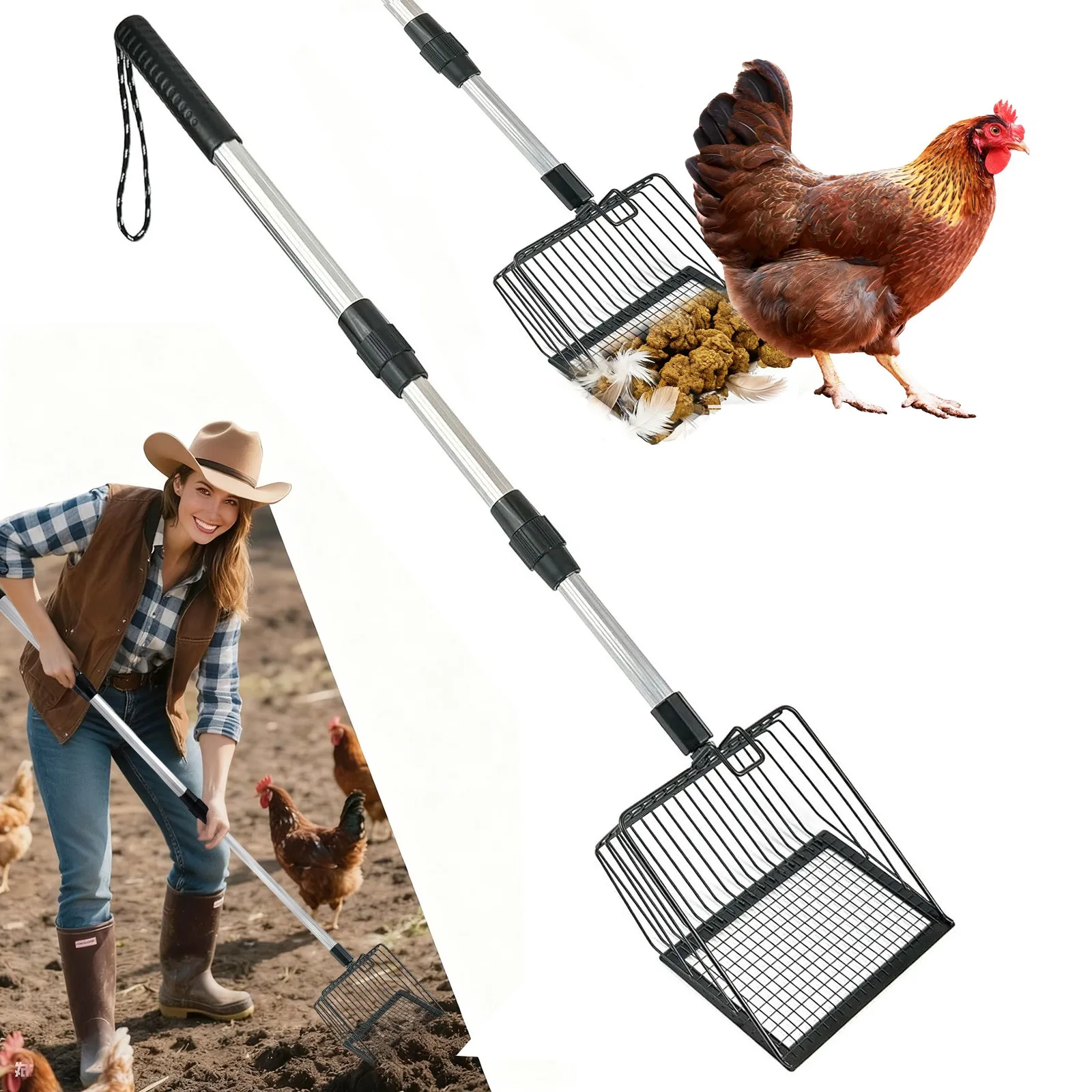 5.7in Metal Chicken Poop Scooper Adjustable 22–41.9in Sifting Shovel for Debris
5.7in Metal Chicken Poop Scooper Adjustable 22–41.9in Sifting Shovel for Debris
