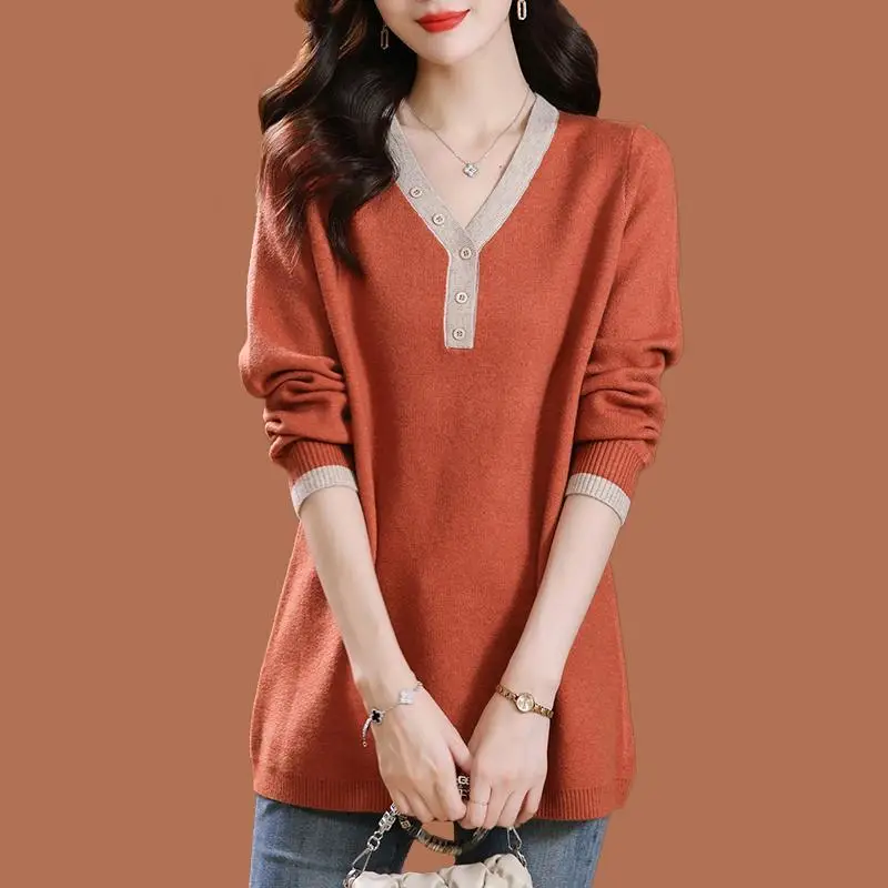 Loose Casual V-neck Mid-length Base Knitted Sweater for Women in Autumn and Winter
Loose Casual V-neck Mid-length Base Knitted Sweater for Women in Autumn and Winter