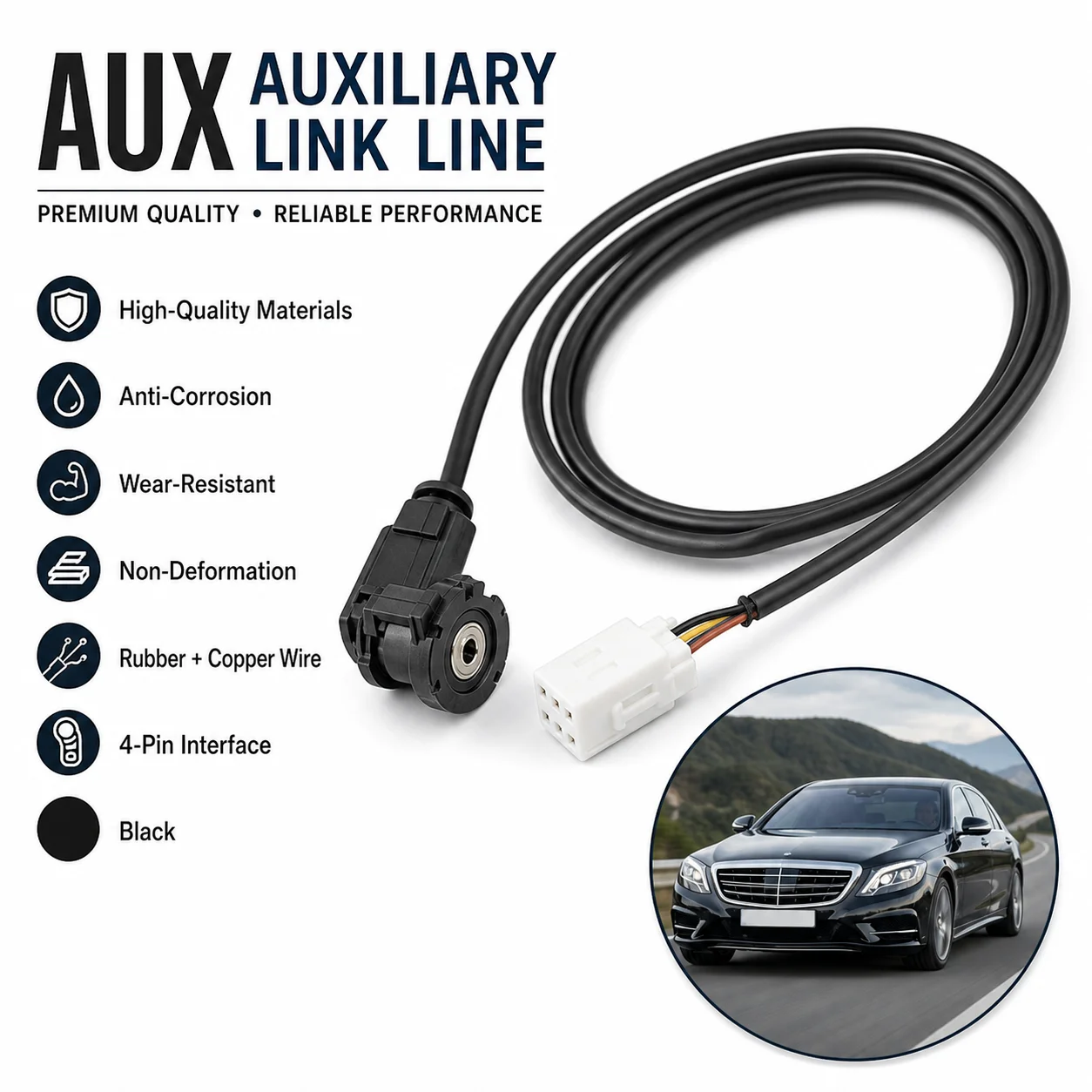 4pin AUX Auxiliary Cable For Mercedes C-Class W203 CLK W209 Aux Input Radio Cable A2034401808 AUX Auxiliary Link Line Cable H7M2
4pin AUX Auxiliary Cable For Mercedes C-Class W203 CLK W209 Aux Input Radio Cable A2034401808 AUX Auxiliary Link Line Cable H7M2