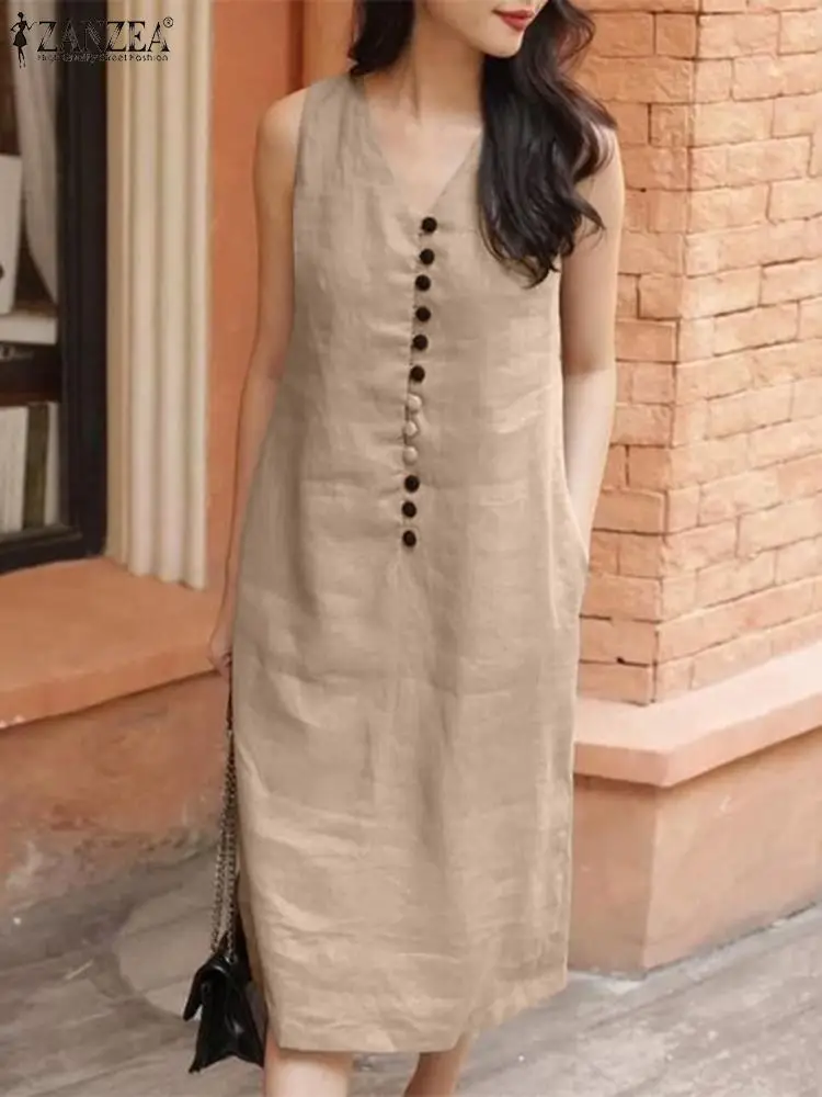 Vintage Solid Dress ZANZEA Summer Sundress Women Casual Sleeveless Baggy Work Vestidos V Neck Midi Robe Elegant Midi Dresses
Vintage Solid Dress ZANZEA Summer Sundress Women Casual Sleeveless Baggy Work Vestidos V Neck Midi Robe Elegant Midi Dresses