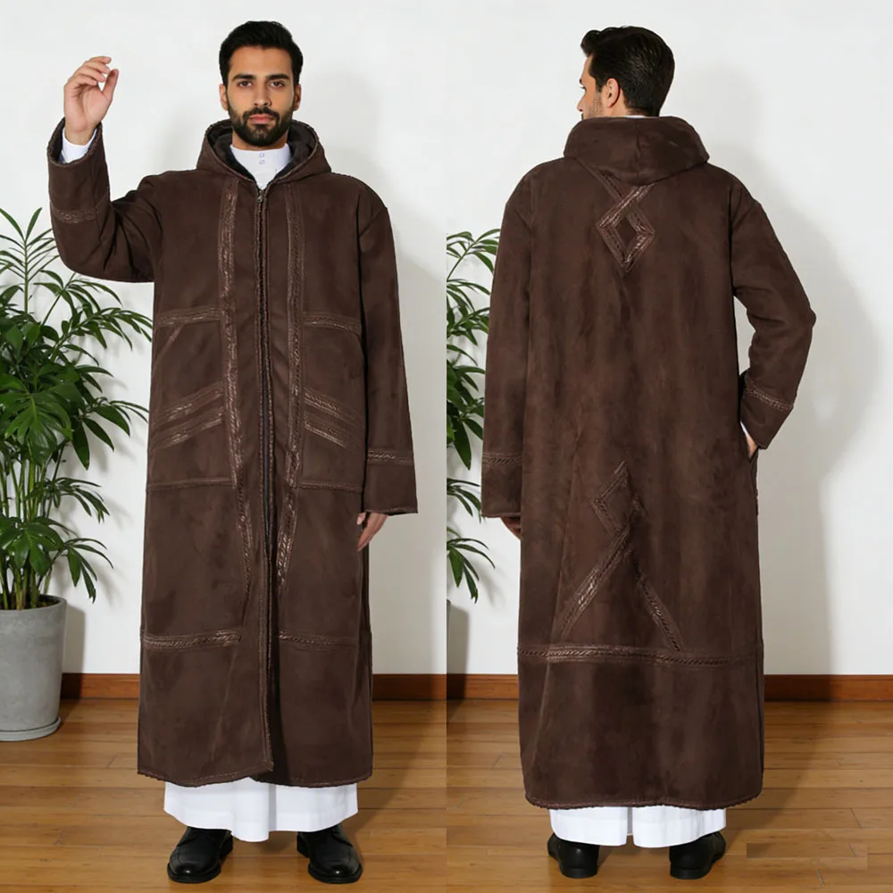Suede Velvet Abaya Muslim Men's Prayer Robe Thickened Coat Warm Hooded Cardigan Eid Djellaba Islam Jubba Thobe Abaya Winter New
Suede Velvet Abaya Muslim Men's Prayer Robe Thickened Coat Warm Hooded Cardigan Eid Djellaba Islam Jubba Thobe Abaya Winter New