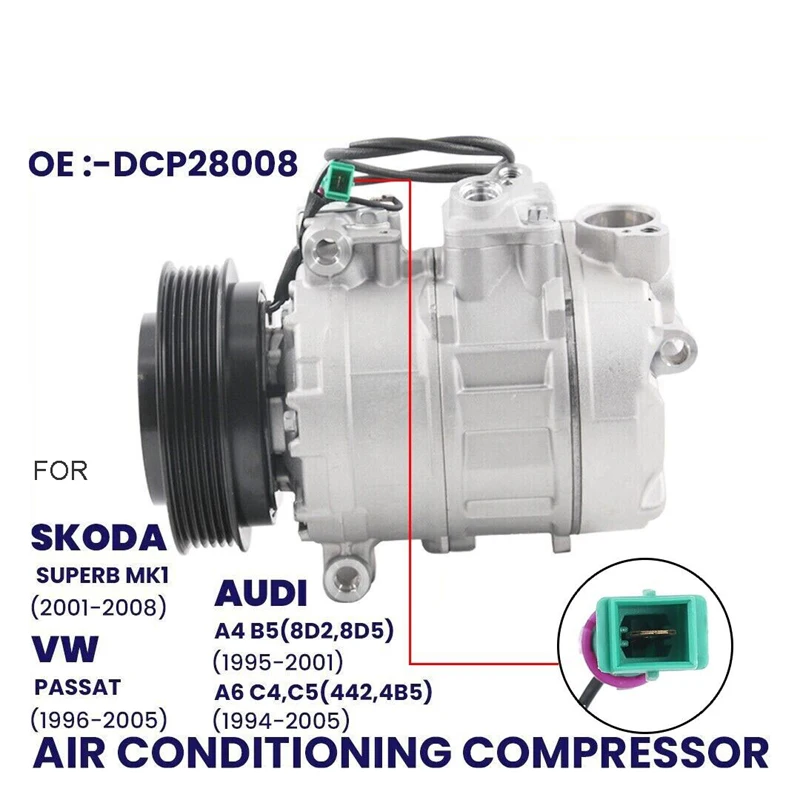 AIR CON A/C COMPRESSOR FOR AUDI A4 B5 A6 C4 A8 D2 ALLROAD VW PASSAT B5 1994-2006
AIR CON A/C COMPRESSOR FOR AUDI A4 B5 A6 C4 A8 D2 ALLROAD VW PASSAT B5 1994-2006