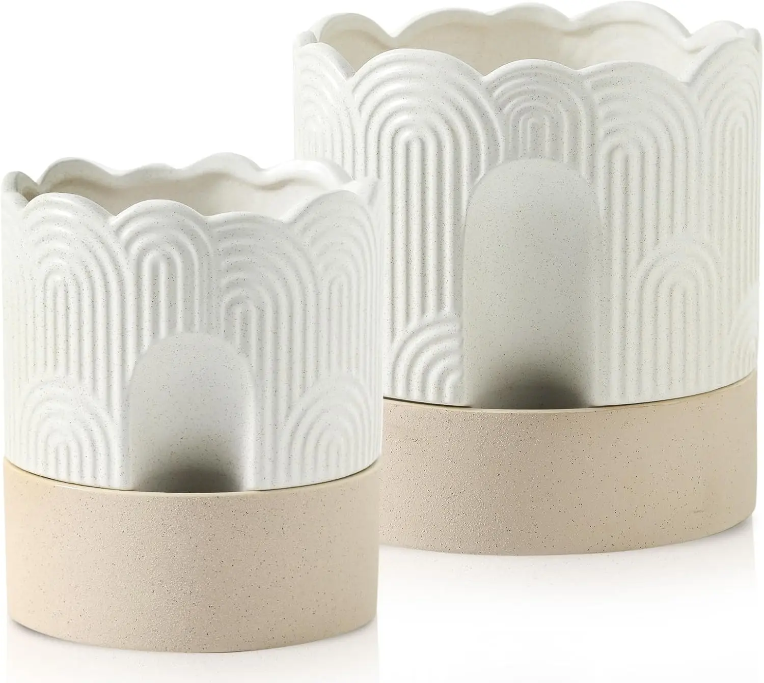 Self-Watering Ceramic Plant Pots: 6 & 8 Inch with Drainage, Water Storage, Relief Design in Beige - Set of 2
Self-Watering Ceramic Plant Pots: 6 & 8 Inch with Drainage, Water Storage, Relief Design in Beige - Set of 2