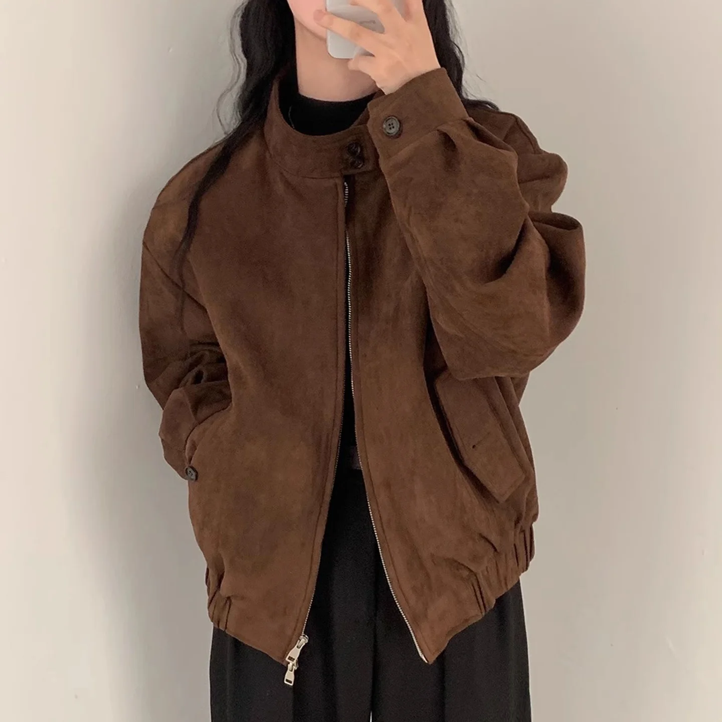 Retro Stand Collar Double Zipper Motorcycle Jaet Women's Loose Versatile Faux Suede ort Coat Winter New Sle Ladies' Out...
Retro Stand Collar Double Zipper Motorcycle Jaet Women's Loose Versatile Faux Suede ort Coat Winter New Sle Ladies' Out...