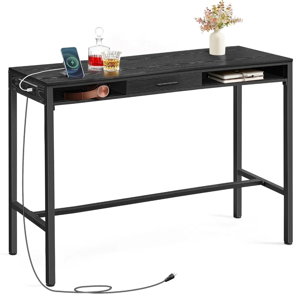 Bar Table with Power Outlets, 47.2 Inches Long Bar Height Pub Table, Rectangular High Top, with Movable Drawer, 2 Hooks, Narrow
Bar Table with Power Outlets, 47.2 Inches Long Bar Height Pub Table, Rectangular High Top, with Movable Drawer, 2 Hooks, Narrow