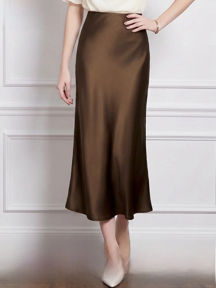 Elegant High Waist Silk Satin Women's Midi Skirt Summer Slim Fit A-Line Skirt Draped Style Fashionable Maturity Level
Elegant High Waist Silk Satin Women's Midi Skirt Summer Slim Fit A-Line Skirt Draped Style Fashionable Maturity Level