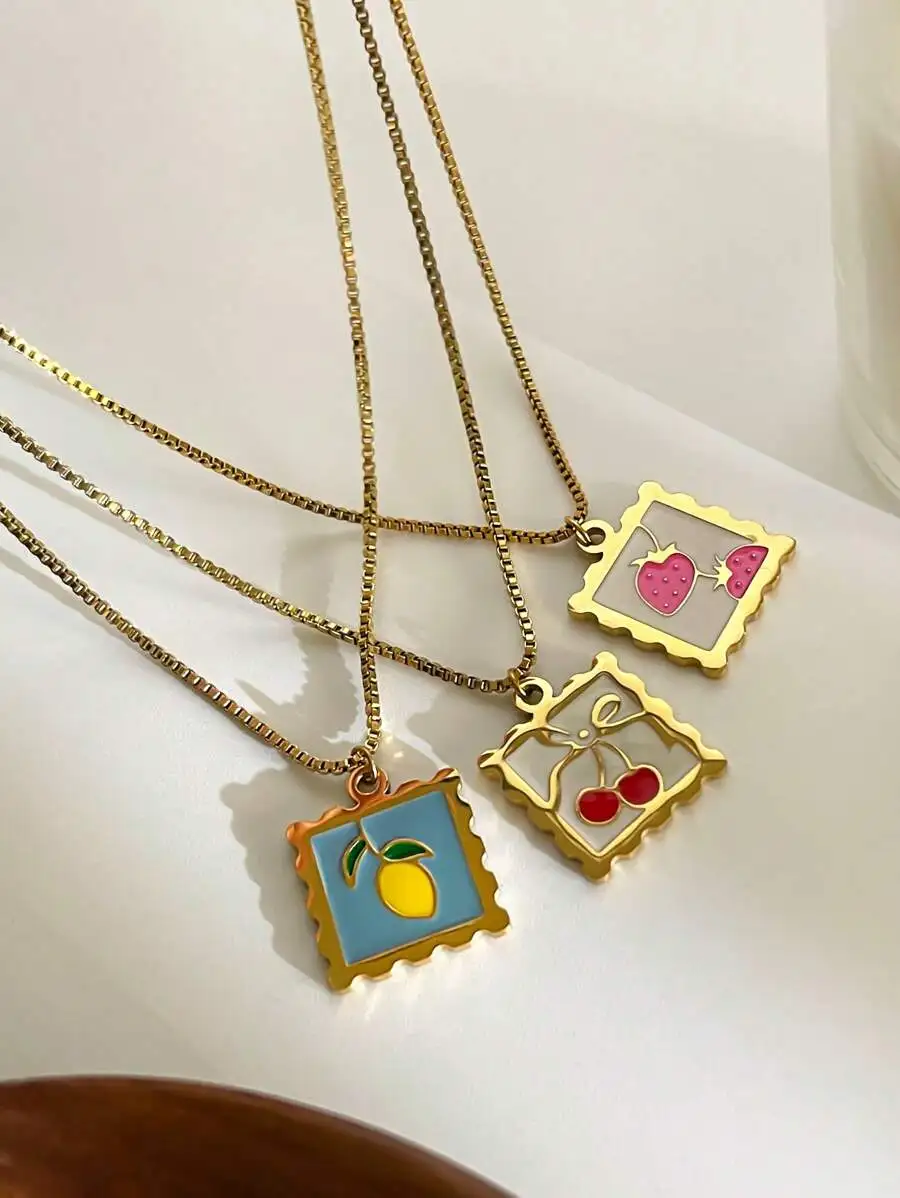 Gold-Tone Square Enamel Fruit Charm Necklace For Women – Lemon, Cherry, Strawberry Pendant, Minimalist Daily Wear Jewelry
Gold-Tone Square Enamel Fruit Charm Necklace For Women – Lemon, Cherry, Strawberry Pendant, Minimalist Daily Wear Jewelry