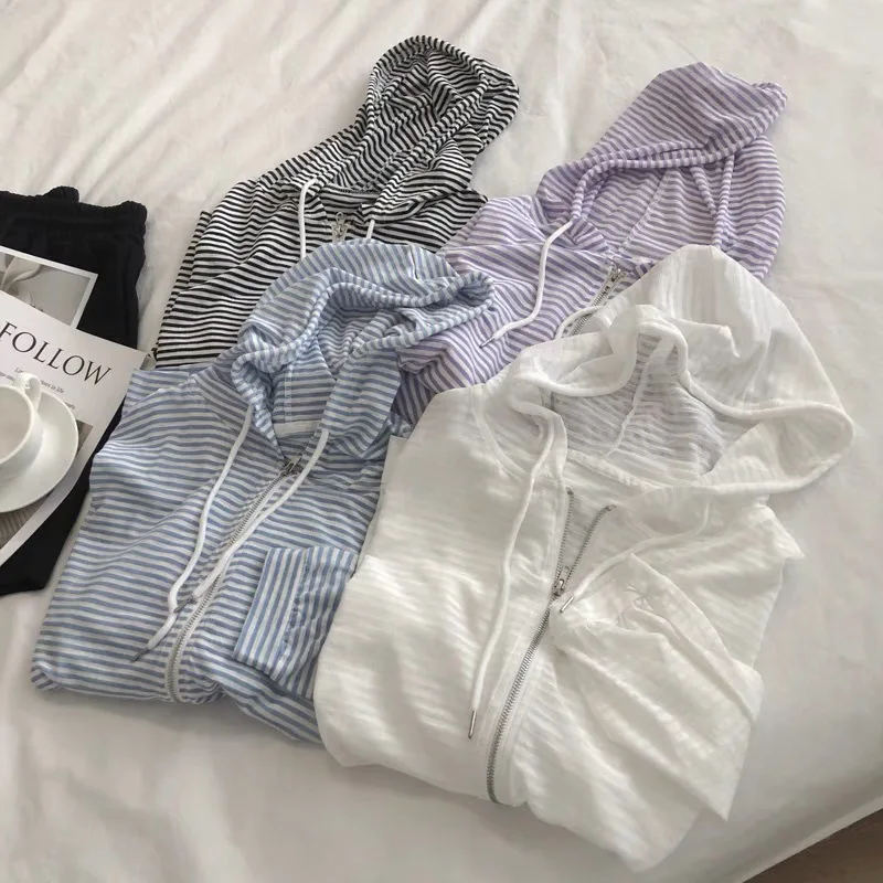 Summer Thin Loose Slimming Striped Versatile Practical Hooded Zipper Cardigan Sun Protection Clothes for Women Clothes
Summer Thin Loose Slimming Striped Versatile Practical Hooded Zipper Cardigan Sun Protection Clothes for Women Clothes