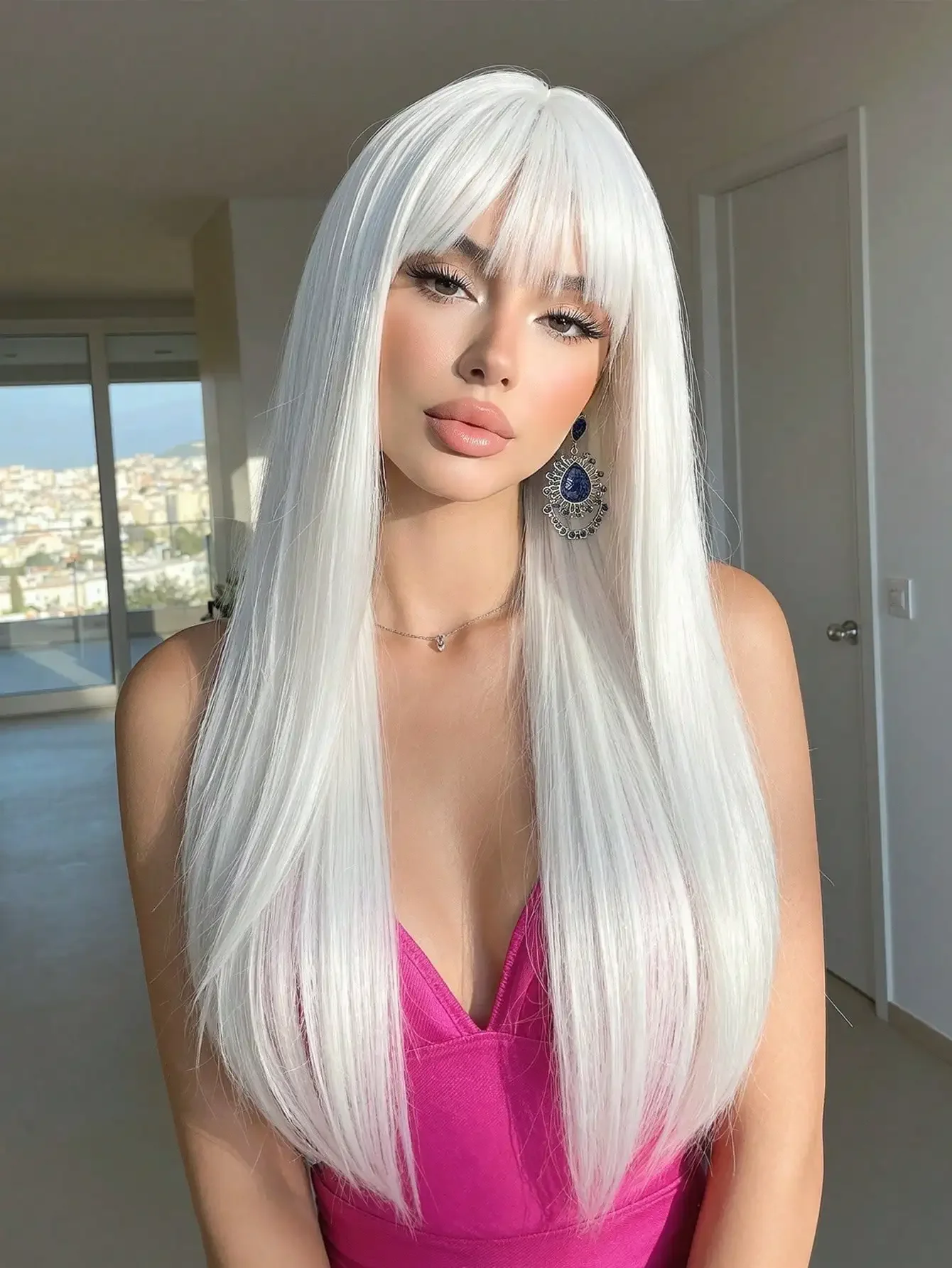 26 Inch Women's Long Straight White Synthetic Wig With Bangs, Suitable For Party, Cosplay, Heat Resistant
26 Inch Women's Long Straight White Synthetic Wig With Bangs, Suitable For Party, Cosplay, Heat Resistant