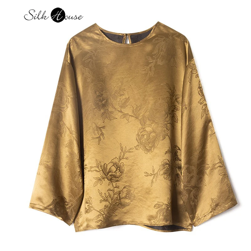 Autumn New Golden Peony 100% Natural Mulberry Silk Jacquard Gambiered Guangdong Gauze Women's Round Neck Long Sleeve T-shirt
Autumn New Golden Peony 100% Natural Mulberry Silk Jacquard Gambiered Guangdong Gauze Women's Round Neck Long Sleeve T-shirt