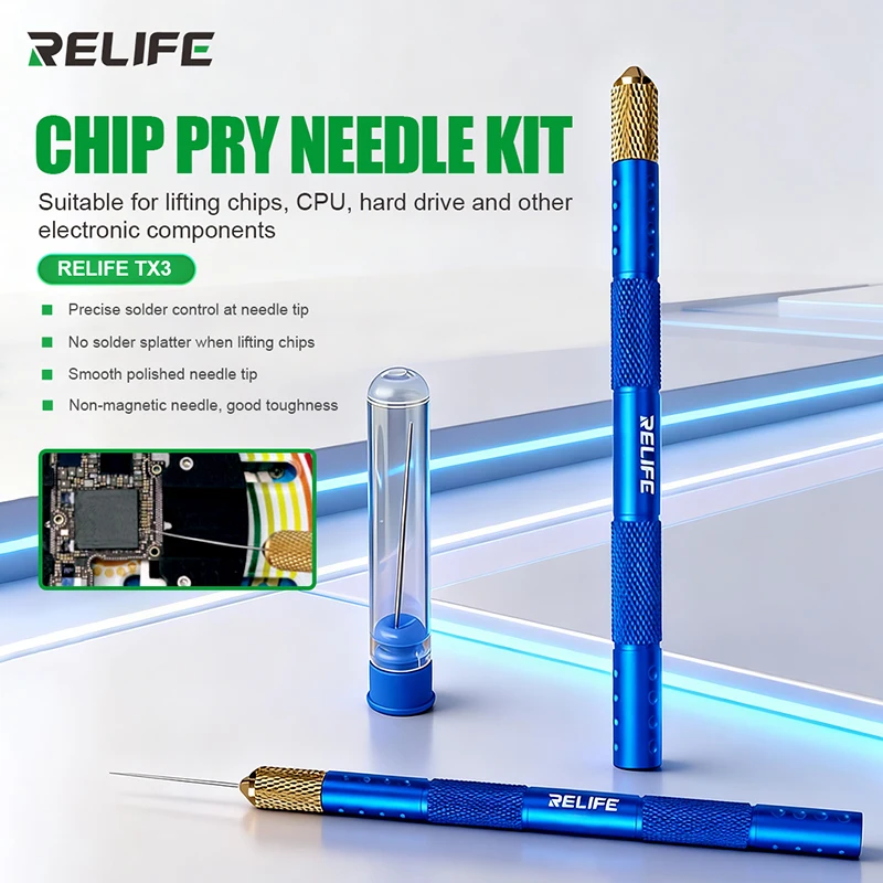 RELIFE TX3 Professional Chip Pry Needle Kit, Precision Solder Control Tool for CPU & Electronics Repai Lifting No Splatter
RELIFE TX3 Professional Chip Pry Needle Kit, Precision Solder Control Tool for CPU & Electronics Repai Lifting No Splatter