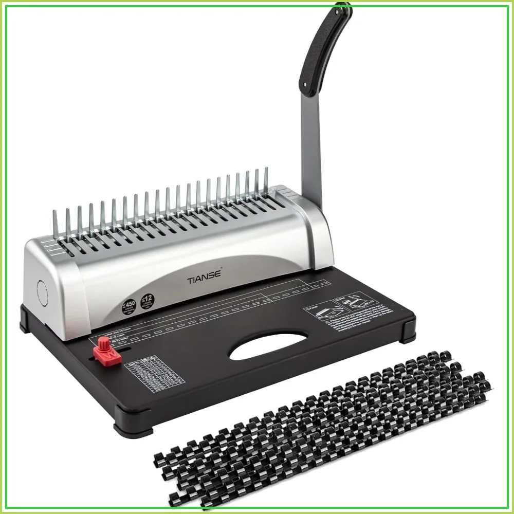 21-Hole Comb Binding Machine, 450 Sheets Capacity, with 100 Spines Starter Kit, for Letter/A4/A5
21-Hole Comb Binding Machine, 450 Sheets Capacity, with 100 Spines Starter Kit, for Letter/A4/A5