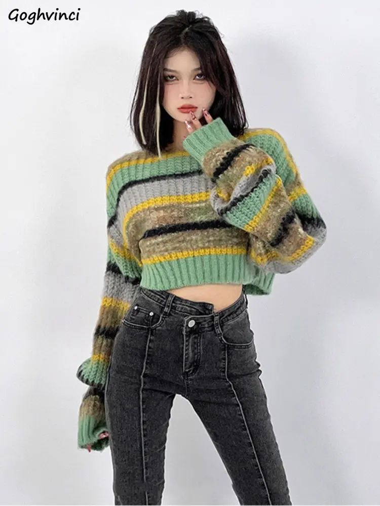 Hotsweet Knitted Pullovers Women Sexy Girls Vintage Soft Cropped Sweaters Fall New Chic Ulzzang Fashion All-match Striped Ins
Hotsweet Knitted Pullovers Women Sexy Girls Vintage Soft Cropped Sweaters Fall New Chic Ulzzang Fashion All-match Striped Ins