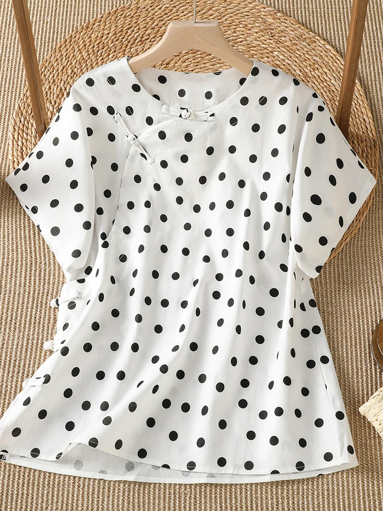 Linen Polka Dot Short Sleeve Shirt Women's Loose Casual Versatile Top Summer 2026 Artistic Retro Style round Neck Regular Length
Linen Polka Dot Short Sleeve Shirt Women's Loose Casual Versatile Top Summer 2026 Artistic Retro Style round Neck Regular Length