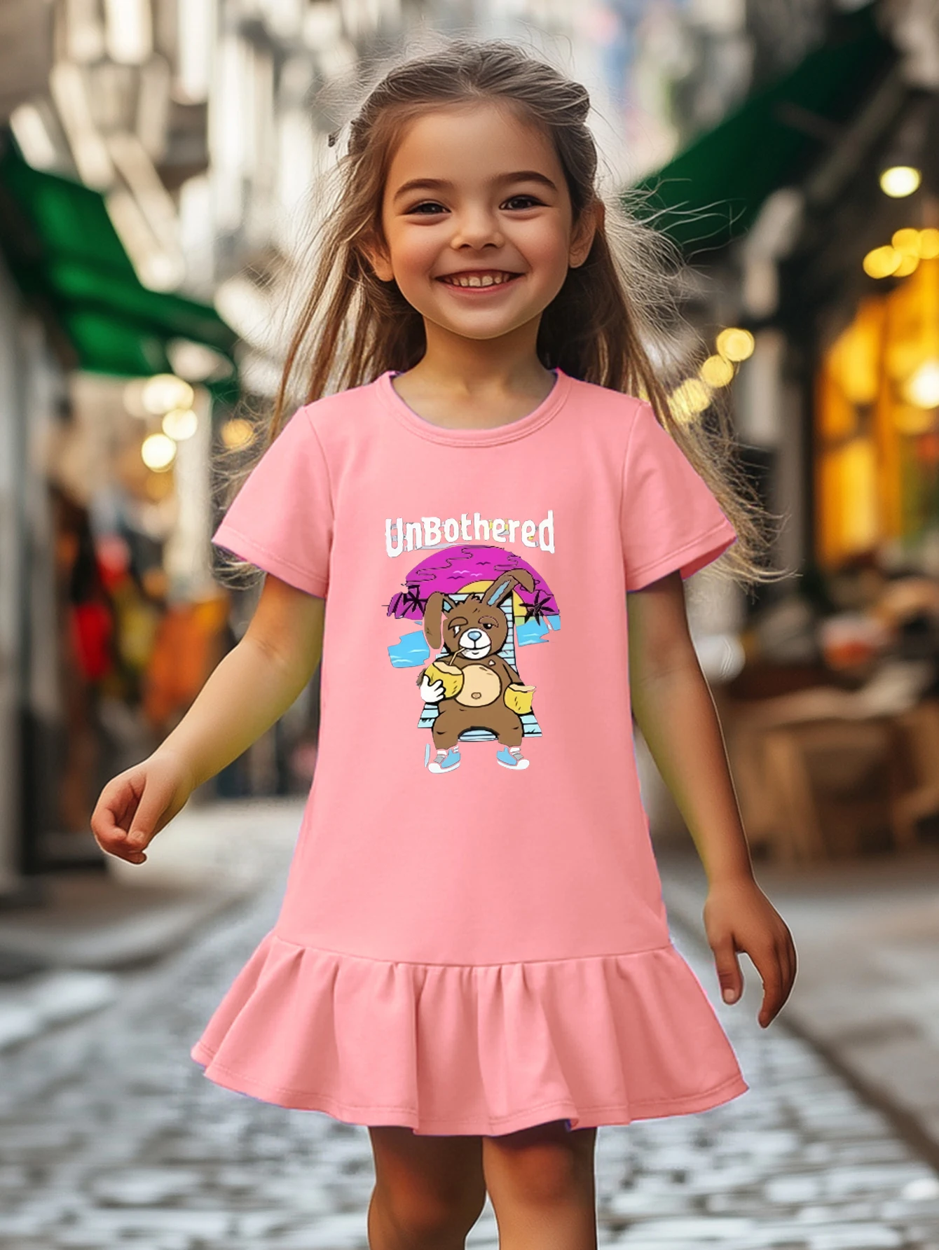 Girl's summer personalized fashionable casual dress, cartoon print design, comfortable solid color versatile, easy to match
Girl's summer personalized fashionable casual dress, cartoon print design, comfortable solid color versatile, easy to match