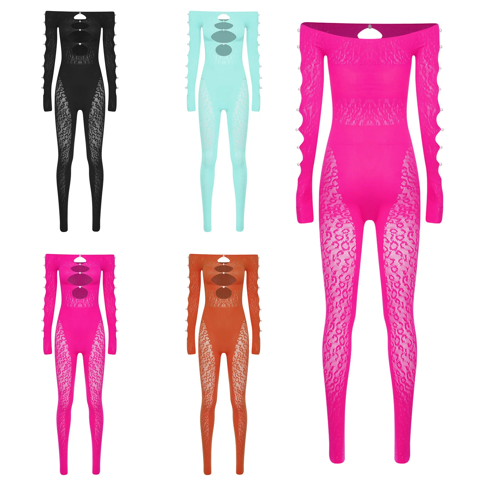 Womens Sexy Fishnet See Through Bodysuit Sheer Mesh Hollow Out Off Shoulder Artificial Pearls Long Sleeve Jumpsuit Clubwear
Womens Sexy Fishnet See Through Bodysuit Sheer Mesh Hollow Out Off Shoulder Artificial Pearls Long Sleeve Jumpsuit Clubwear