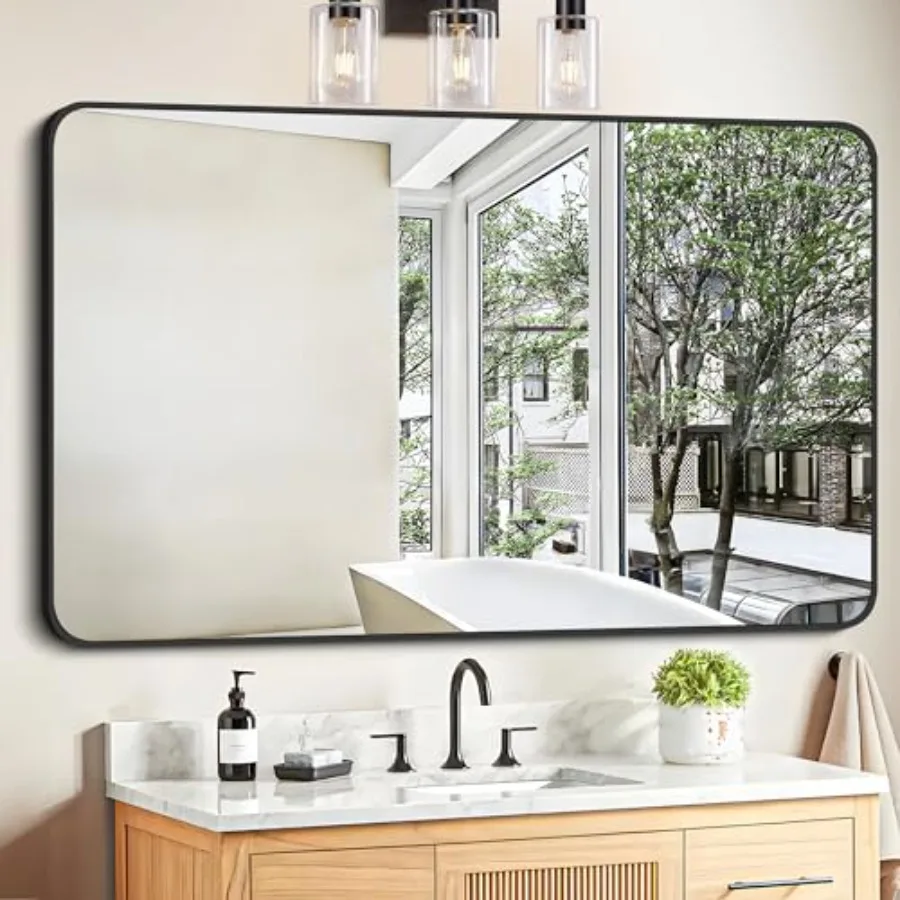 Black Bathroom Mirror Rectangular Vanity Mirror 30 x 48 Inch Wall-Mounted Rounded Corner Metal Frame Mirror for Living Room Bed
Black Bathroom Mirror Rectangular Vanity Mirror 30 x 48 Inch Wall-Mounted Rounded Corner Metal Frame Mirror for Living Room Bed