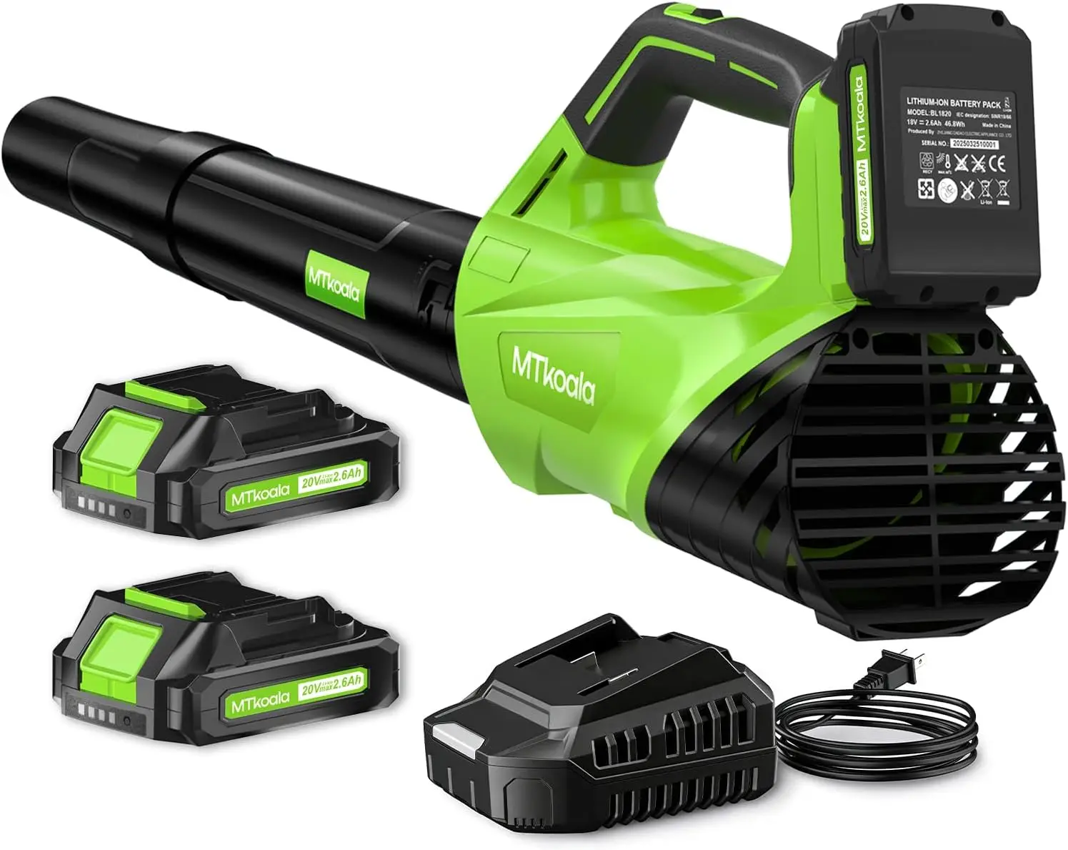 450CFM 150MPH Cordless Leaf Blower, 2x20V 2.6Ah Batteries & Fast Charger, Dual Speed, Lightweight for Lawn Yard Leaves
450CFM 150MPH Cordless Leaf Blower, 2x20V 2.6Ah Batteries & Fast Charger, Dual Speed, Lightweight for Lawn Yard Leaves