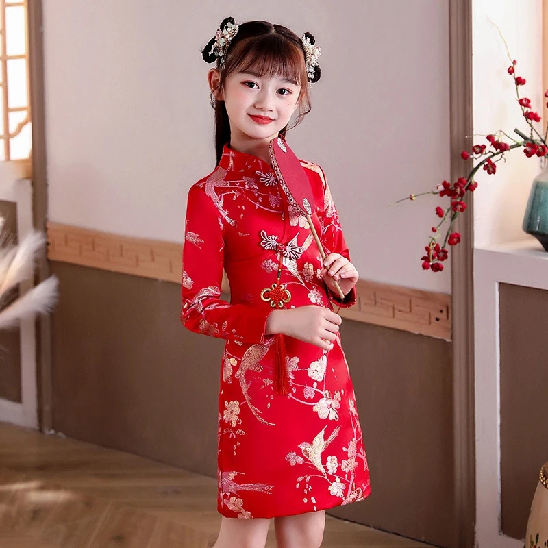 Girls' Autumn Winter Cheongsam Dresses New Red Printing Long-sleeved Dress Tang Dress Children's Festive New Year's Eve Clothes
Girls' Autumn Winter Cheongsam Dresses New Red Printing Long-sleeved Dress Tang Dress Children's Festive New Year's Eve Clothes