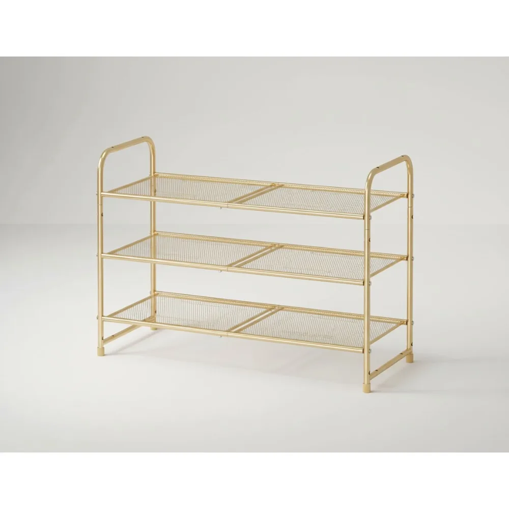 3-Tier Stackable Shoe Rack, Expandable Adjustable Metal Mesh Storage Organizer for Home
