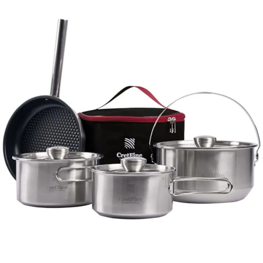 CampPro Camp Cooking Set for 4-8 Stainless Steel Camping Cookware Set Camping Equipment with Carring Bag Camping Pots and Pans
CampPro Camp Cooking Set for 4-8 Stainless Steel Camping Cookware Set Camping Equipment with Carring Bag Camping Pots and Pans