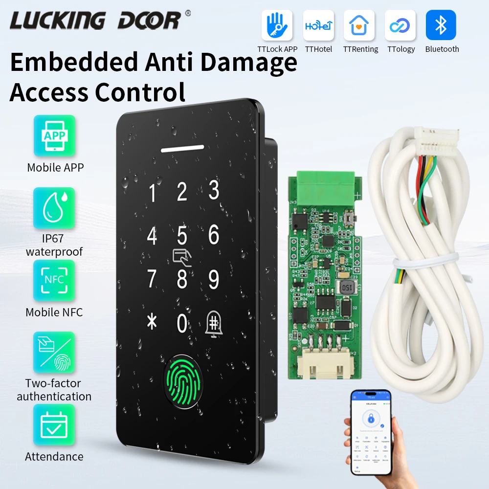 Outdoor Waterproof TTLOCK Fingerprint Attendance Access Control Kit with Security Module IC NFC Card APP Exports Attendance Data