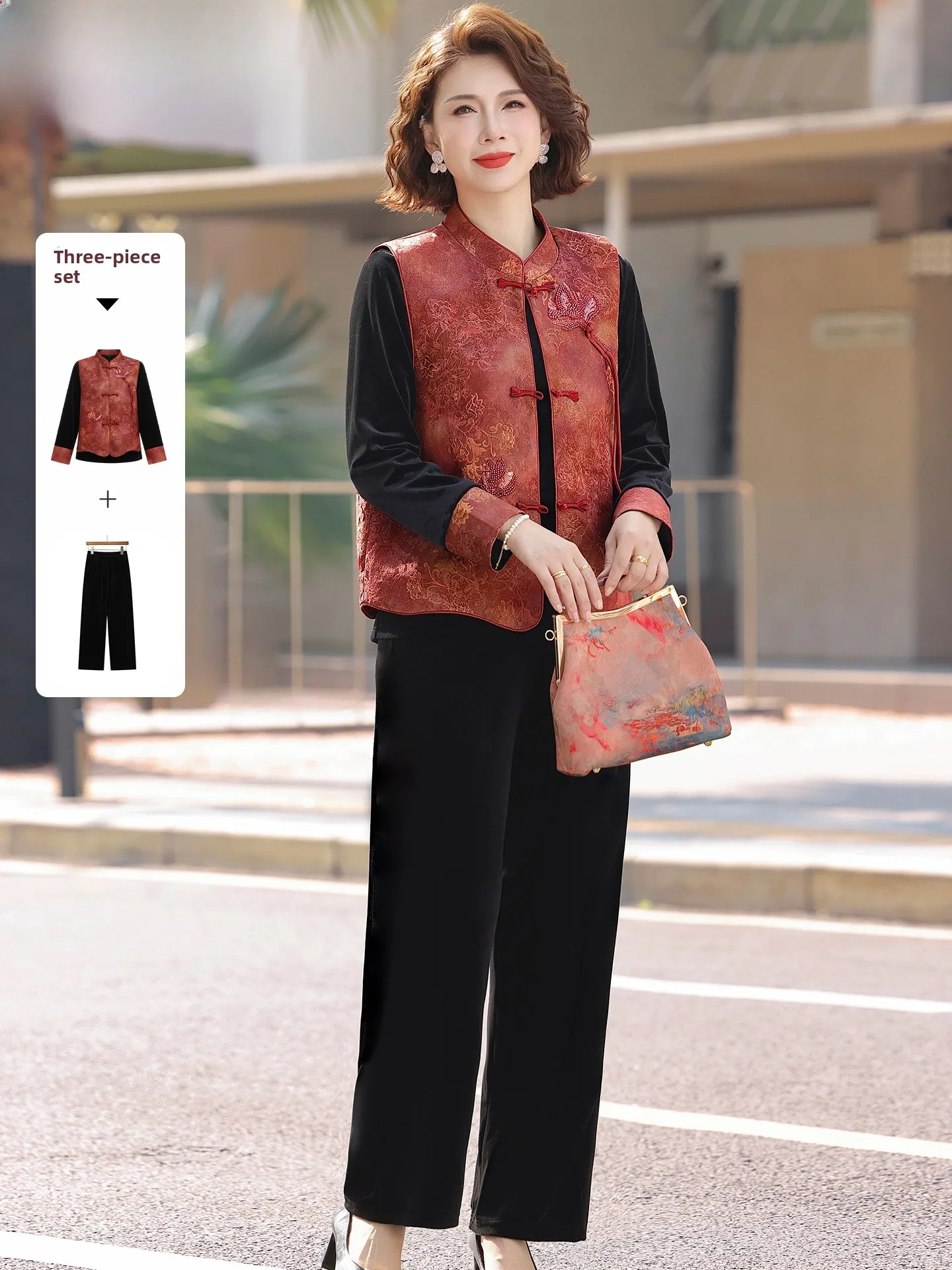 New Chinese Sle Spring Outfit Set for Middle-Aged Mothers Gold Velvet Top Mid-Aged Women's Vest Long Pants Floral Pattern
New Chinese Sle Spring Outfit Set for Middle-Aged Mothers Gold Velvet Top Mid-Aged Women's Vest Long Pants Floral Pattern
