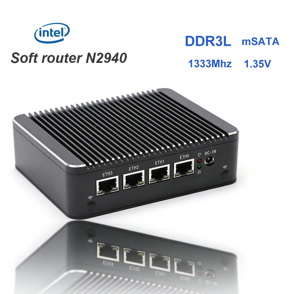 Soft Router Intel Celeron N2940 Fanless Firewall Device HD High Definition Interface DDR3L mSATA Interface 1333 MHz
Soft Router Intel Celeron N2940 Fanless Firewall Device HD High Definition Interface DDR3L mSATA Interface 1333 MHz