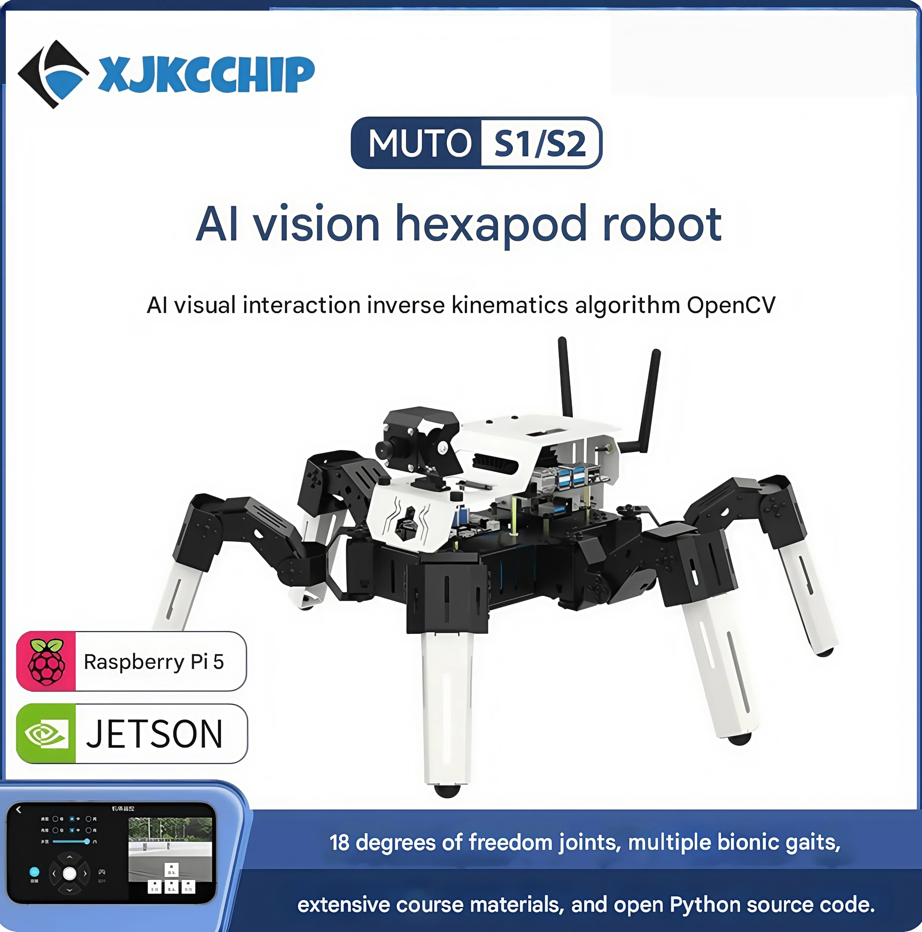 Hexapod Bionic Spider Robot AI Visual Recognition Raspberry Pi 5 Programming Jetson Nano
