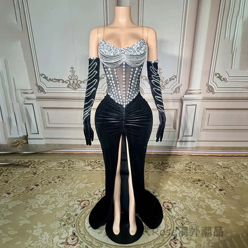 Strapless Gloves High Slit Banquet Evening Birthday Party Stage Performance Costume Velvet Long Dresses
Strapless Gloves High Slit Banquet Evening Birthday Party Stage Performance Costume Velvet Long Dresses