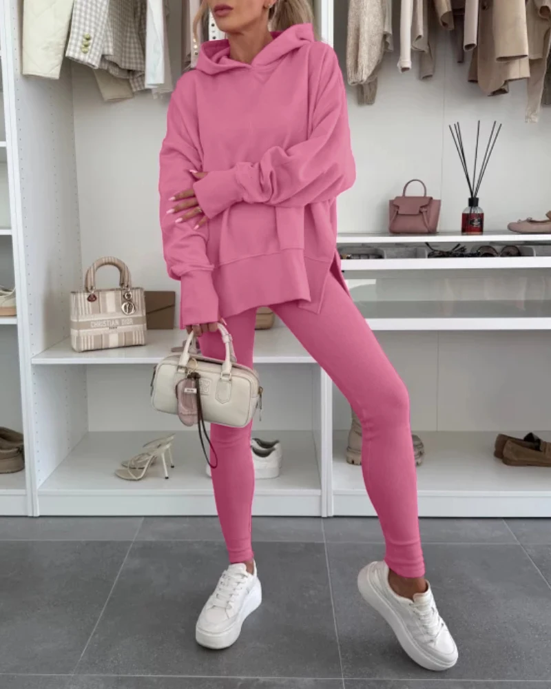 Spring 2-Piece Long Sleeved Hooded Sweatshirt with Side Slit Casual Sportswear Top and Slim Fit Small Leg Pants Long Pants Set
Spring 2-Piece Long Sleeved Hooded Sweatshirt with Side Slit Casual Sportswear Top and Slim Fit Small Leg Pants Long Pants Set