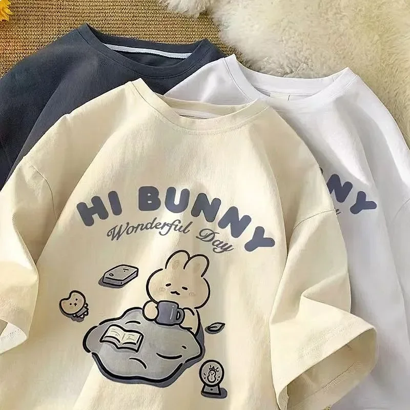 Summer Japanese Cute Tea-drinking Rabbit Print Short Sleeve T-Shirt Women Boys Loose Casual Large Size Top
Summer Japanese Cute Tea-drinking Rabbit Print Short Sleeve T-Shirt Women Boys Loose Casual Large Size Top