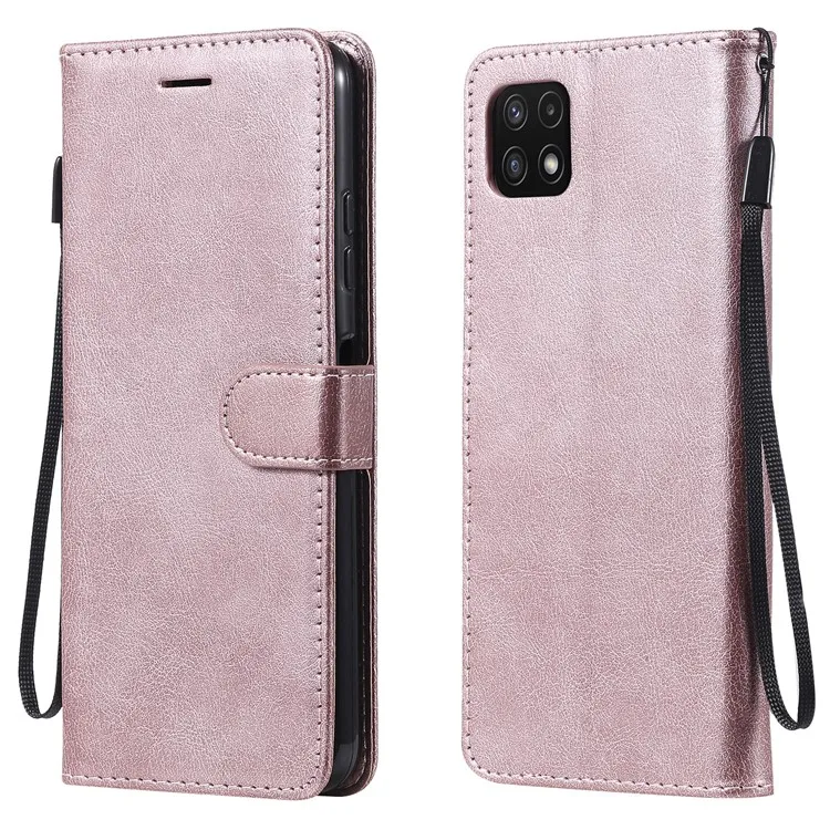 For Samsung Galaxy A22 5G (EU Version) Case Solid Color Leather Mobile Cover Wallet Stand with Strap - Rose Gold
For Samsung Galaxy A22 5G (EU Version) Case Solid Color Leather Mobile Cover Wallet Stand with Strap - Rose Gold
