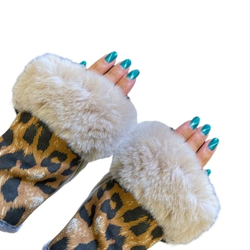 J15U Half Finger Gloves Fashion Leopard Print Suedes Leather Rabbit Furs Mittens
J15U Half Finger Gloves Fashion Leopard Print Suedes Leather Rabbit Furs Mittens