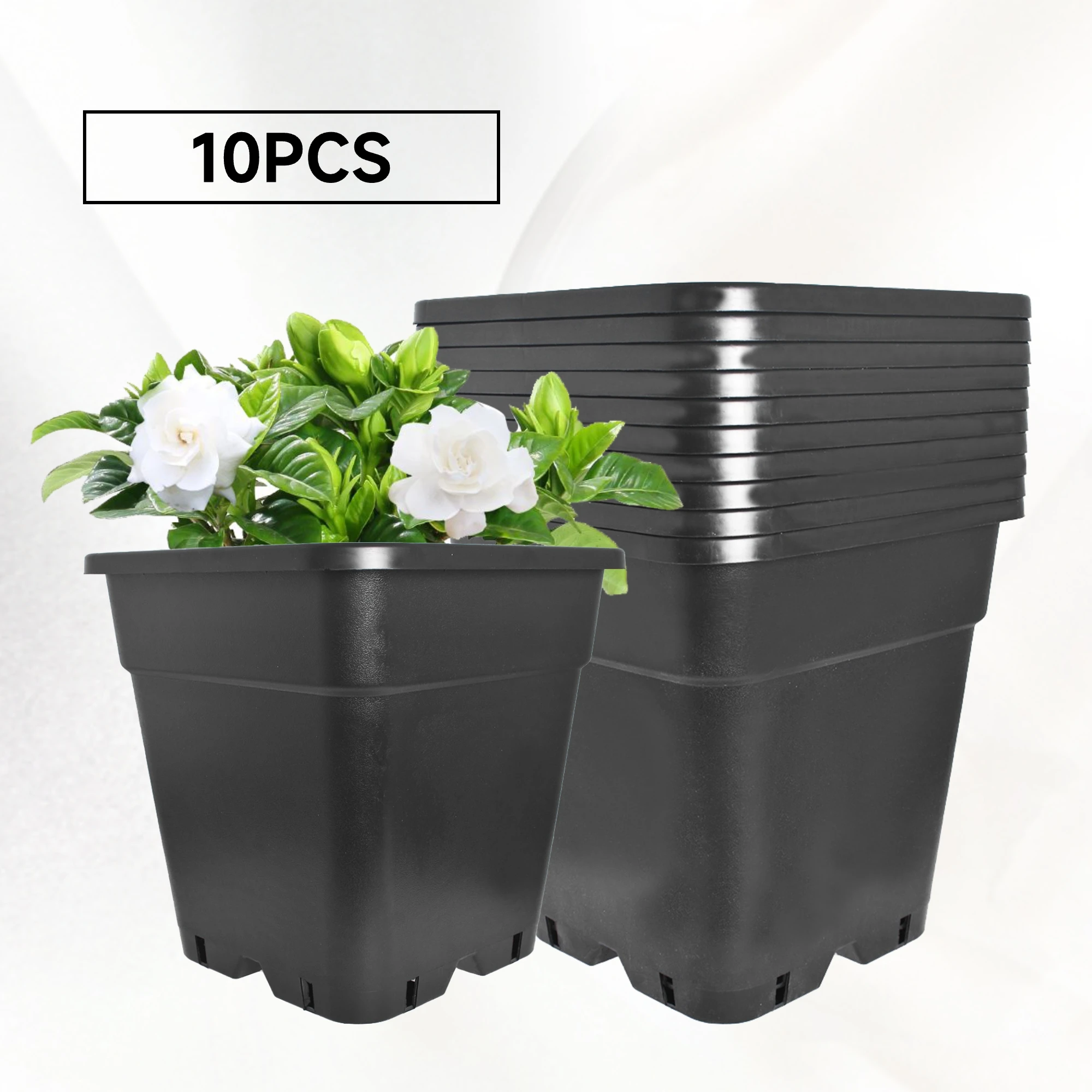 Набор из 10 квадратных горшков для рассады объемом 3 галлона, контейнеры для цветов и растений, пластиковые горшки для садоводства, черные, изготовленные методом литья под давлением
Набор из 10 квадратных горшков для рассады объемом 3 галлона, контейнеры для цветов и растений, пластиковые горшки для садоводства, черные, изготовленные методом литья под давлением
