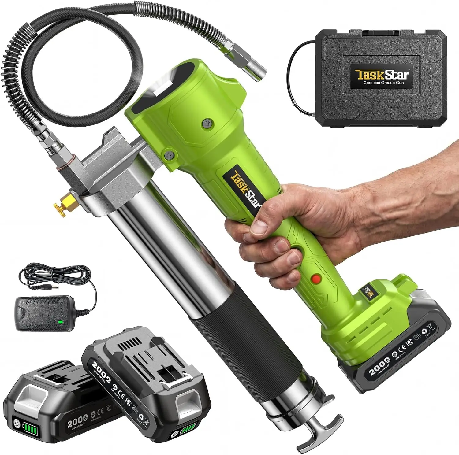 Cordless Electric Grease Gun with Lock-On Trigger, 2 Batteries, 40" Hose & LED Light for Tractor and Truck Maintenance
Cordless Electric Grease Gun with Lock-On Trigger, 2 Batteries, 40" Hose & LED Light for Tractor and Truck Maintenance