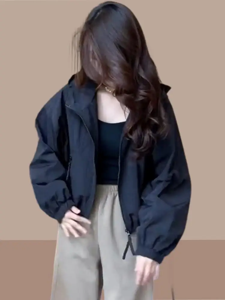 High-End Black Hooded Women's Jacket Summer New Style Short Casual Color Sun Protection Clothes Commute Wind Loose Type
High-End Black Hooded Women's Jacket Summer New Style Short Casual Color Sun Protection Clothes Commute Wind Loose Type