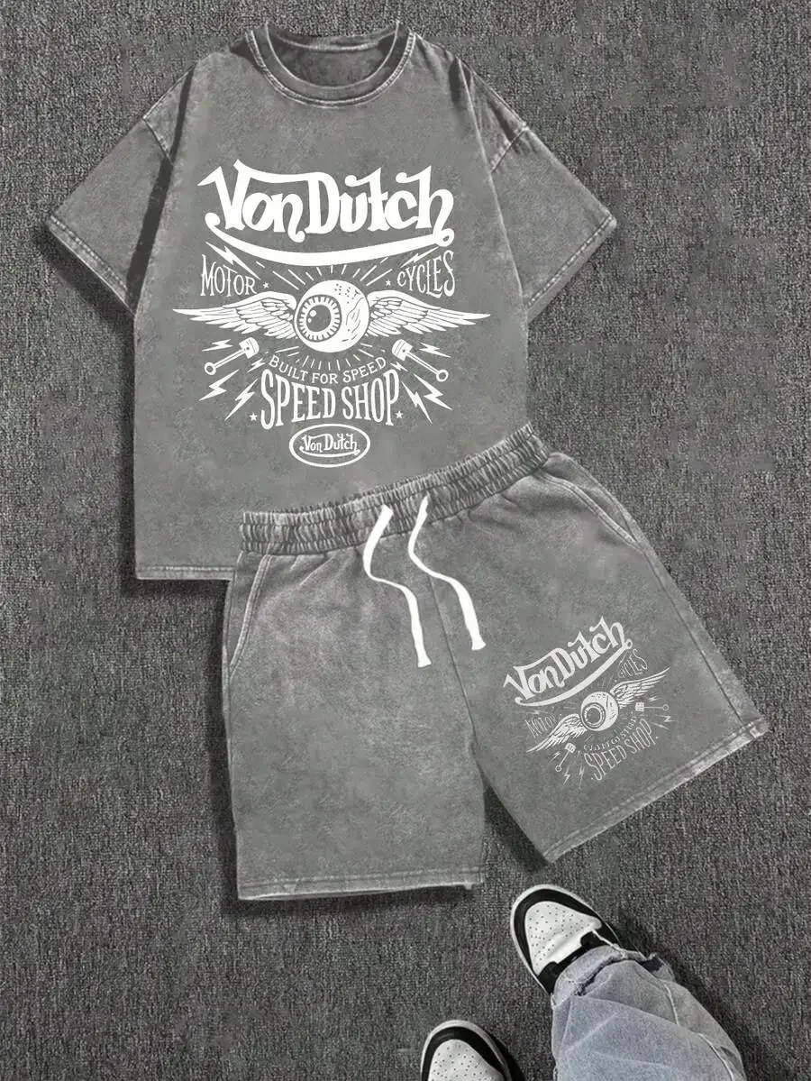 Mens Vintage Graphic T-Shirt And Shorts Set Washed Cotton Streetwear
Mens Vintage Graphic T-Shirt And Shorts Set Washed Cotton Streetwear