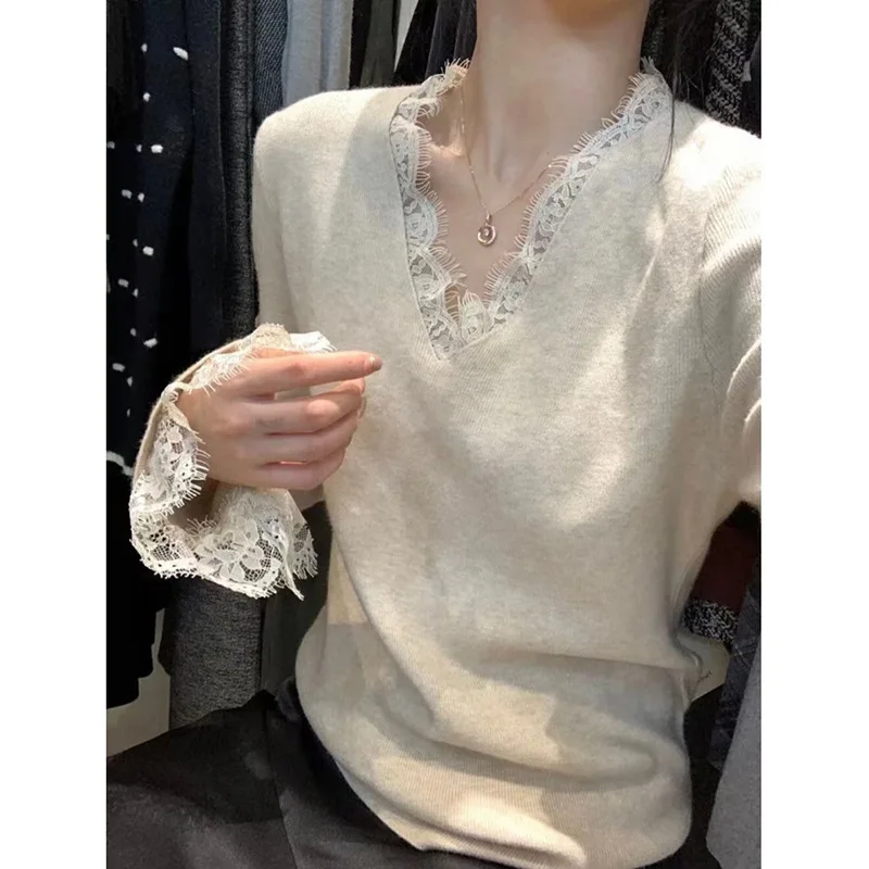 2026 Autumn Winter New Arrival Lace V-neck Long Sleeve Knitted Sweater Women's Basic Layering Top Hot Selling Cross-border
2026 Autumn Winter New Arrival Lace V-neck Long Sleeve Knitted Sweater Women's Basic Layering Top Hot Selling Cross-border