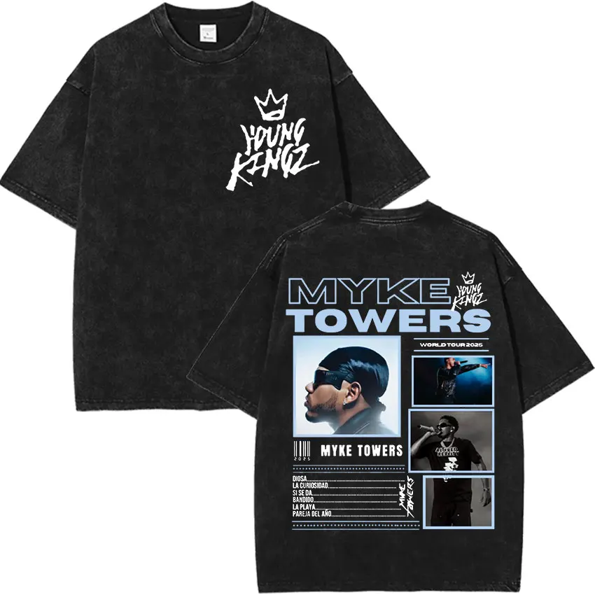 Ограниченная серия Rap Myke Towers World Tour 2025, винтажные потертые футболки для мужчин и женщин, модная футболка в стиле хип-хоп с круглым вырезом, уличная одежда
Ограниченная серия Rap Myke Towers World Tour 2025, винтажные потертые футболки для мужчин и женщин, модная футболка в стиле хип-хоп с круглым вырезом, уличная одежда