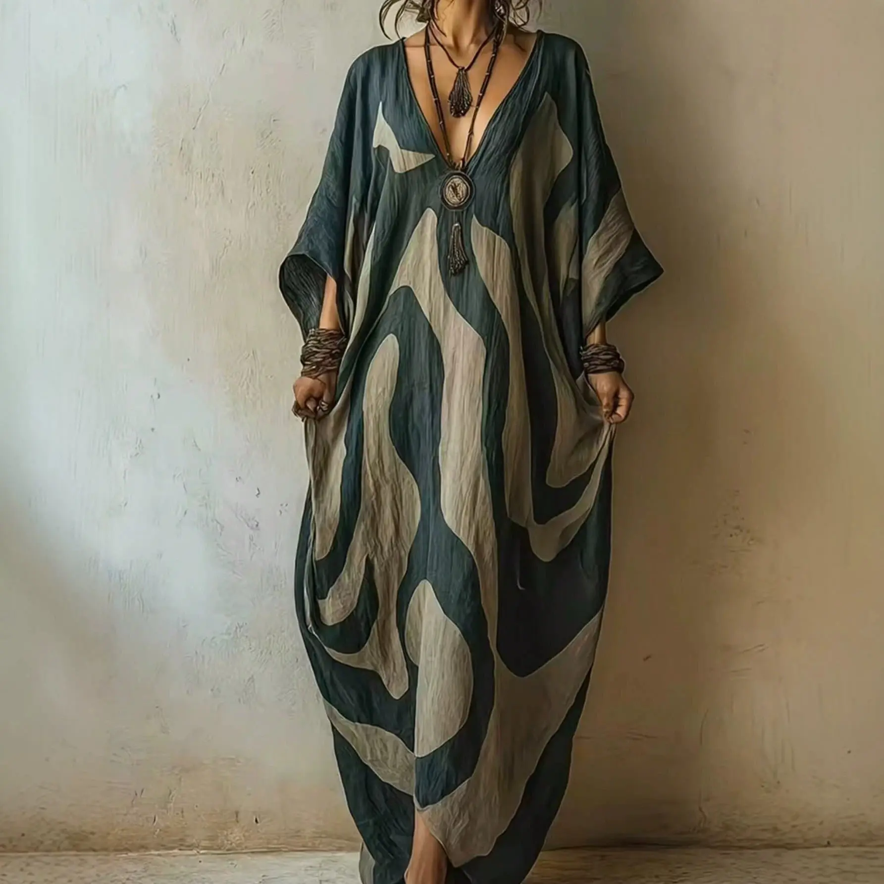 Women's Summer Abstract Print Maxi Dress Loose Fit V-Neck Batwing Sleeve Boho Long Dress Casual Flowy Vacation Cover Up Sundress
Women's Summer Abstract Print Maxi Dress Loose Fit V-Neck Batwing Sleeve Boho Long Dress Casual Flowy Vacation Cover Up Sundress