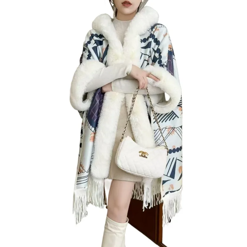 Fall/Winter 2024 Plus Velvet Padded Hooded Large Fur Collar Cloak Shawl Woolen Coat Luxury Cloak Female cape long poncho women
Fall/Winter 2024 Plus Velvet Padded Hooded Large Fur Collar Cloak Shawl Woolen Coat Luxury Cloak Female cape long poncho women