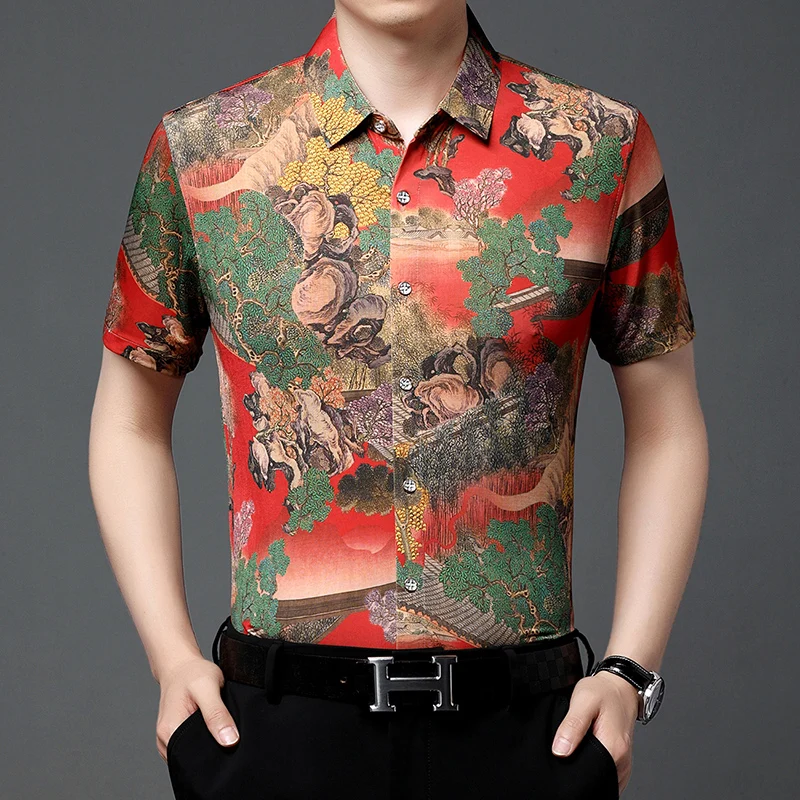 2023 Summer Men's Flowers Print Soft Clothes Short Sleeve Fashion Printing Shirt Tops Short Sleeve Male Smooth Dress Shirts
2023 Summer Men's Flowers Print Soft Clothes Short Sleeve Fashion Printing Shirt Tops Short Sleeve Male Smooth Dress Shirts