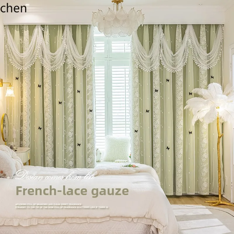 YXY Custom Double-Layer Integrated Blackout Bedroom Vintage Lace Curtains Milk Green
YXY Custom Double-Layer Integrated Blackout Bedroom Vintage Lace Curtains Milk Green