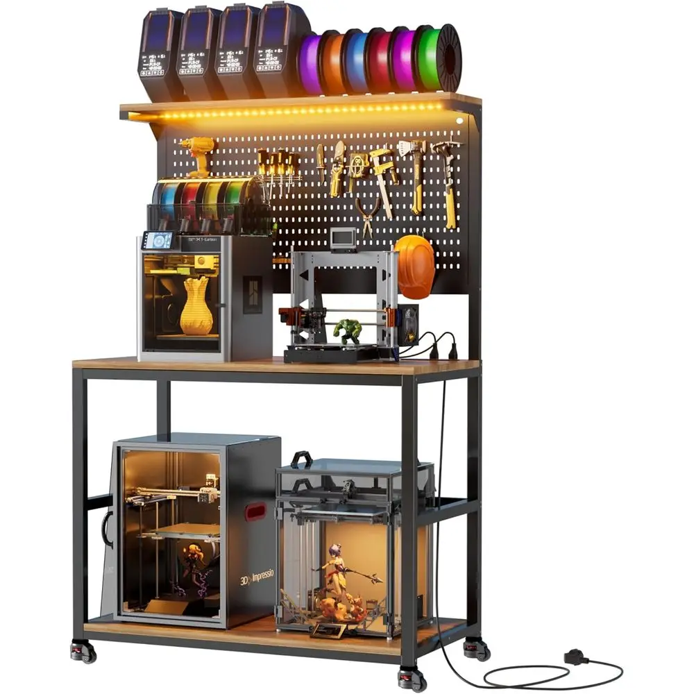 3D Printer Stand with Filament Storage, Workbench, Charging Station, LED Lights, Heavy Duty Rolling Desk for Workshop/Office/Gar
3D Printer Stand with Filament Storage, Workbench, Charging Station, LED Lights, Heavy Duty Rolling Desk for Workshop/Office/Gar