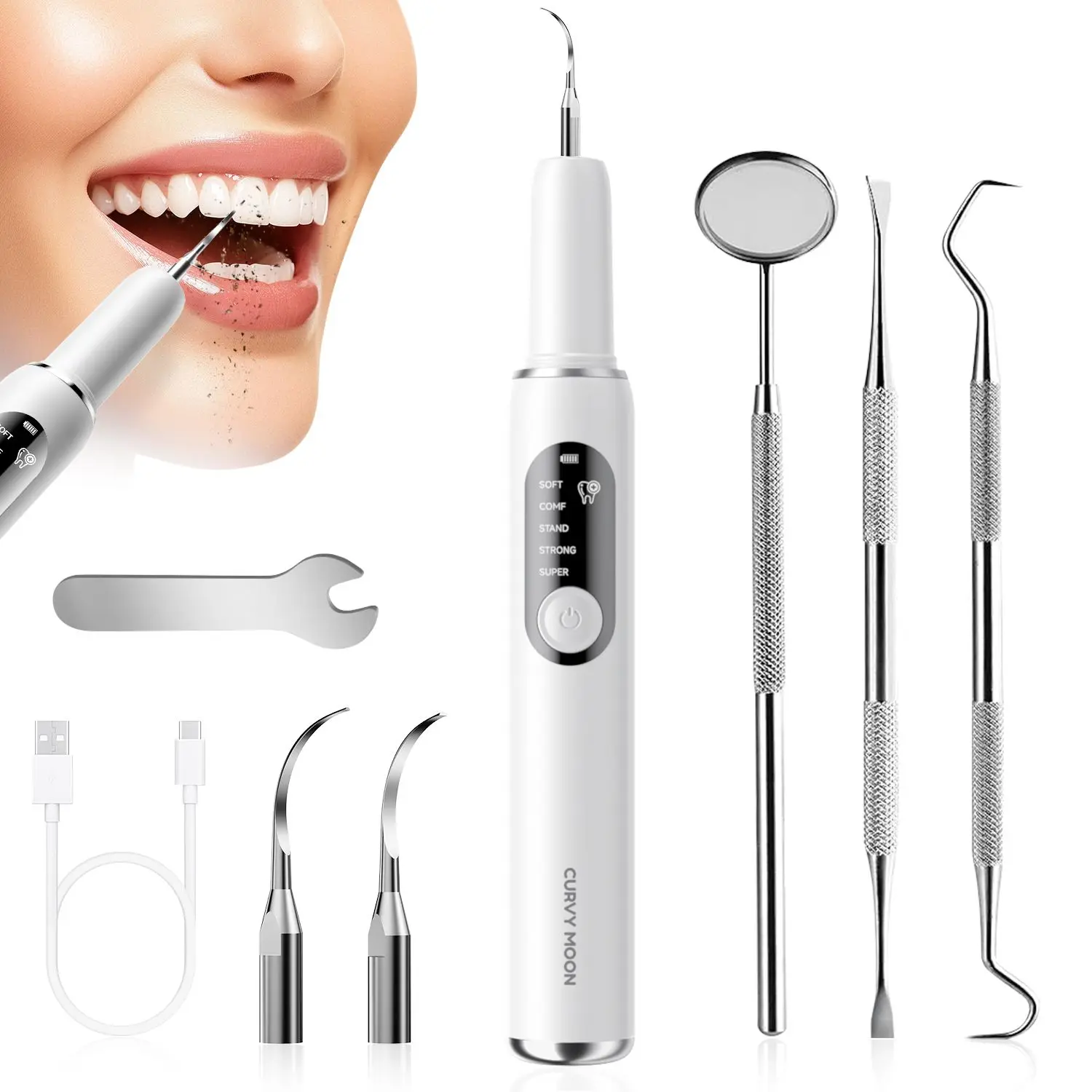 Ultrasonic Electric Teeth Cleaner Plaque Tartar Remover, 5 Modes LED Oral Care Tool for Tea & Smoke Stains Removal
Ultrasonic Electric Teeth Cleaner Plaque Tartar Remover, 5 Modes LED Oral Care Tool for Tea & Smoke Stains Removal