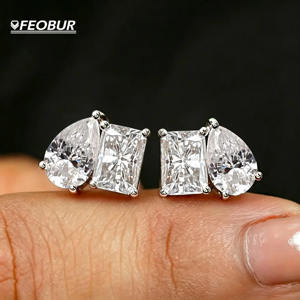 4cttw 2-Stone Radiant & Pear Cut Moissanite Stud Earrings for Women 925 Sterling Silver Toi Et Moi Ear Studs Party Jewelry Gift
4cttw 2-Stone Radiant & Pear Cut Moissanite Stud Earrings for Women 925 Sterling Silver Toi Et Moi Ear Studs Party Jewelry Gift